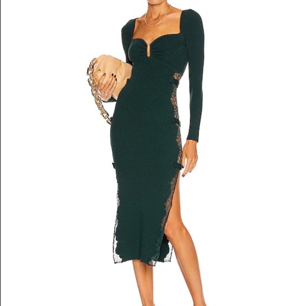 Self-Portrait green ribbed lace dress